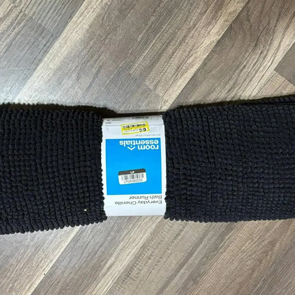 Everyday Chenille Bath Runner - Black- 20 x 58 Room Essentials New